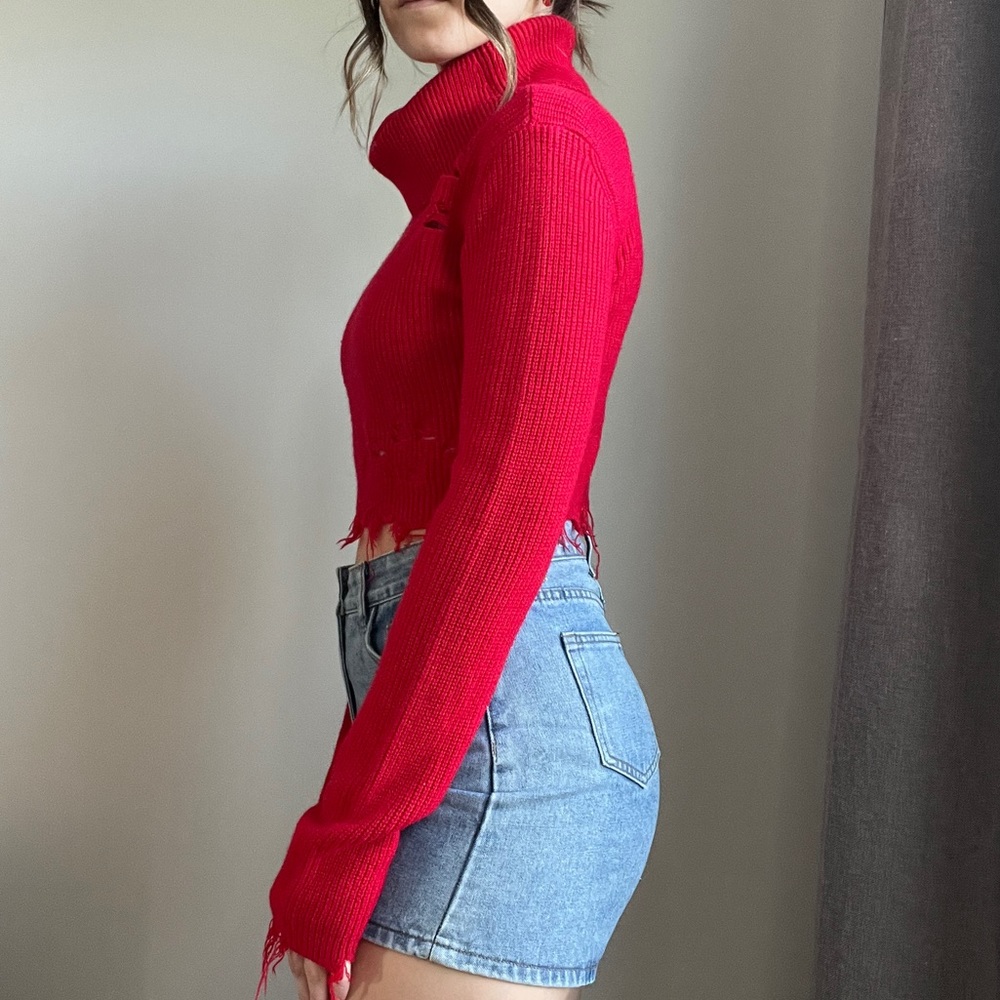 🔥Distressed Cropped Turtle Neck - Picture 4 of 12